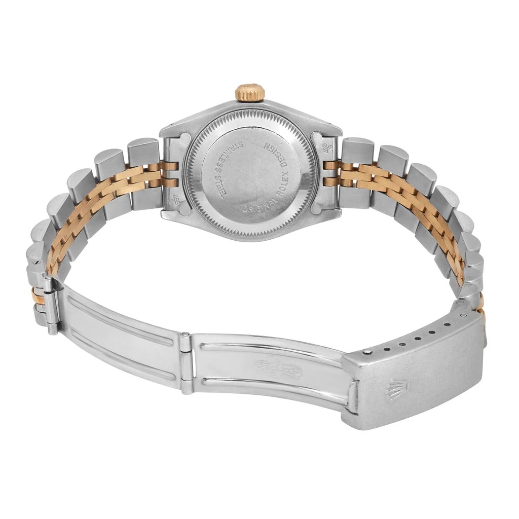 Back View Of Solid Back Case And Open Stainless Steel,Yellow Gold Band Of Rolex 69173 Watch Pre Owned Condition