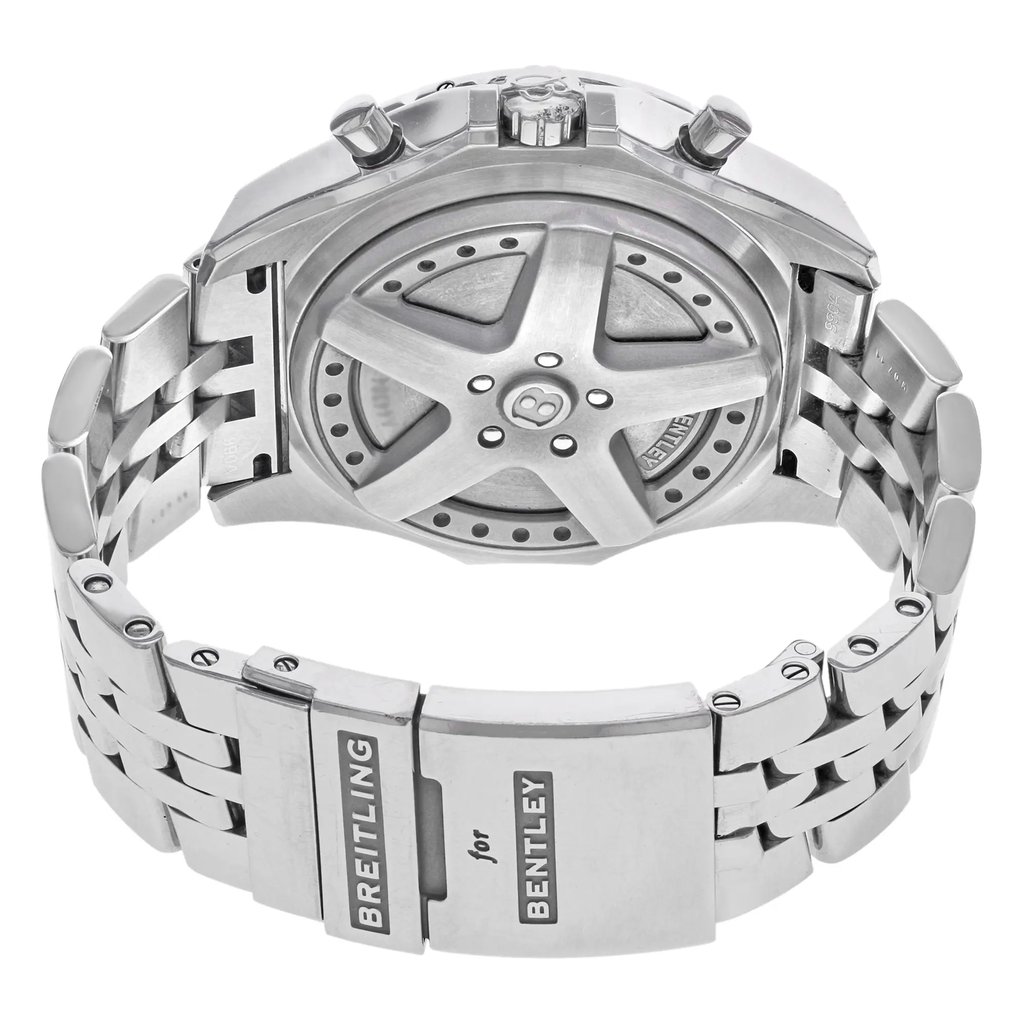 Back View Of {Caseback} Back Case And Closed Stainless Steel Band Of Breitling A4436412/G679-990A Watch Pre Owned Condition