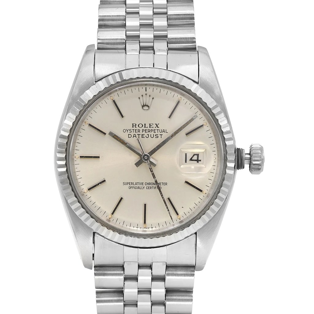 Up Close Front Facing Picture Of Rolex 16014 Stainless Steel Watch Pre Owned Condition