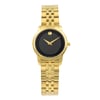 An image of a Wristwatch by Movado. This Pre Owned item is designed for Women, featuring a Casual style. It has a Quartz movement and an Analog display with a Black dial color. The indices include 12-Hour Dial,Non-Numeric Hour Marks. The band is made of Stainless Steel and the case is made of Stainless Steel. The watch has a Round shape with a case size of 28 mm and a case thickness of 6 mm.