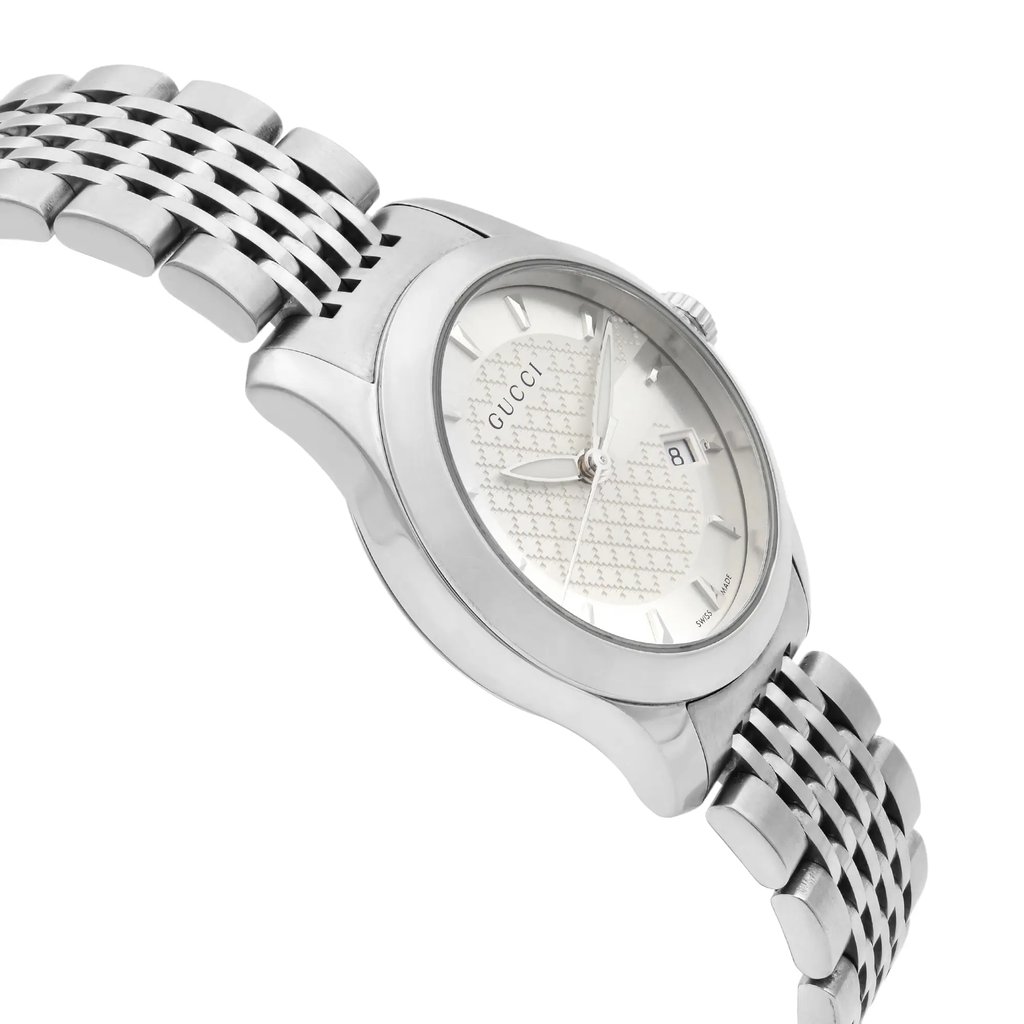 View Of Opposite Crown Facing Side Of Gucci YA126501 Stainless Steel Watch Pre Owned Condition