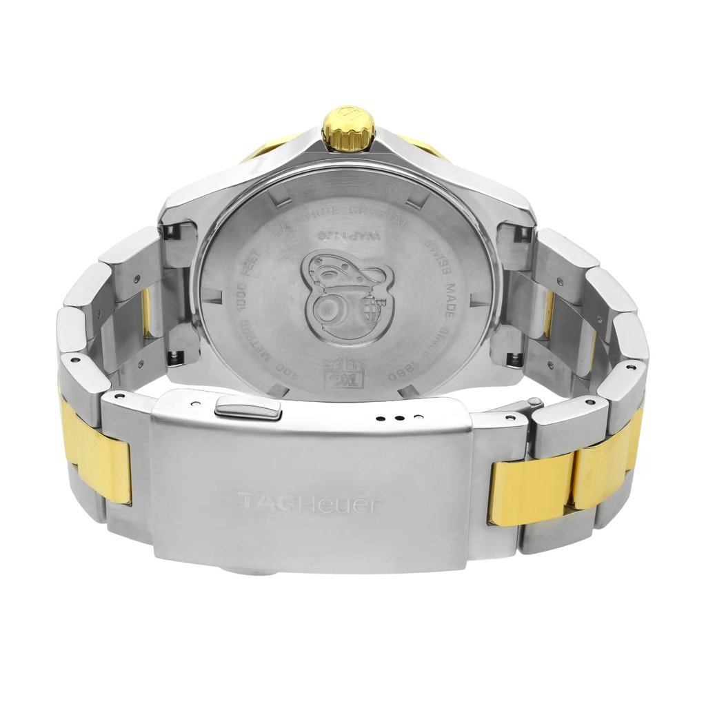 Back View Of {Caseback} Back Case And Closed Stainless & Plated Metal Band Of TAG Heuer WAP1120.BB0832 Watch Pre Owned Condition