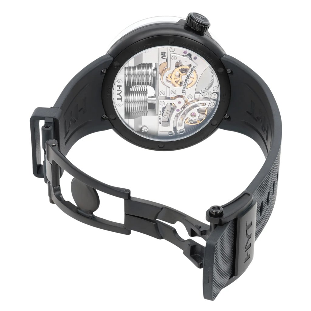 Back View Of Exhibition Back Case And Open Rubber Band Of HYT H01059-A Watch New Condition