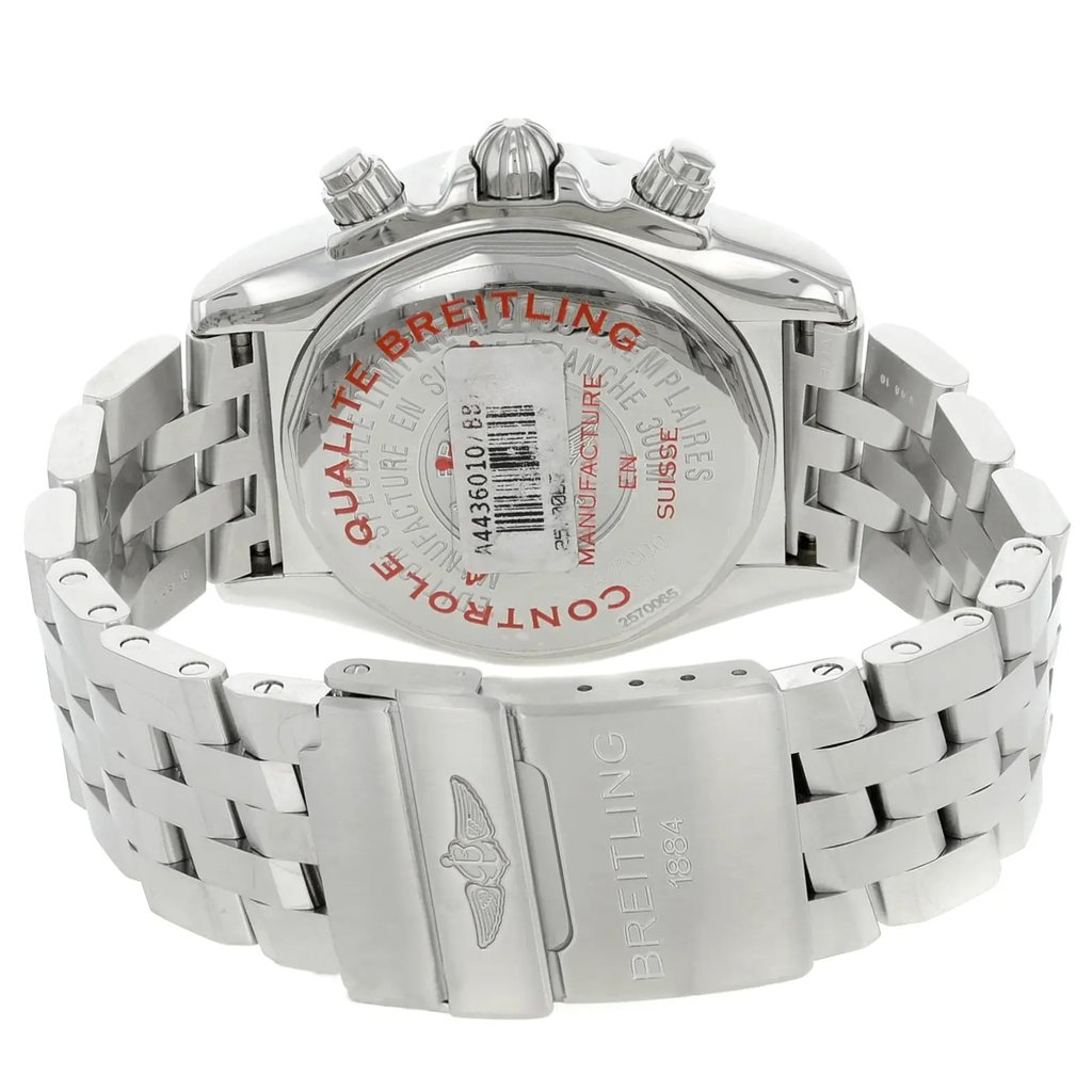 Back View Of {Caseback} Back Case And Closed Stainless Steel Band Of Breitling A4436010/BB71-371A Watch Display Model Condition