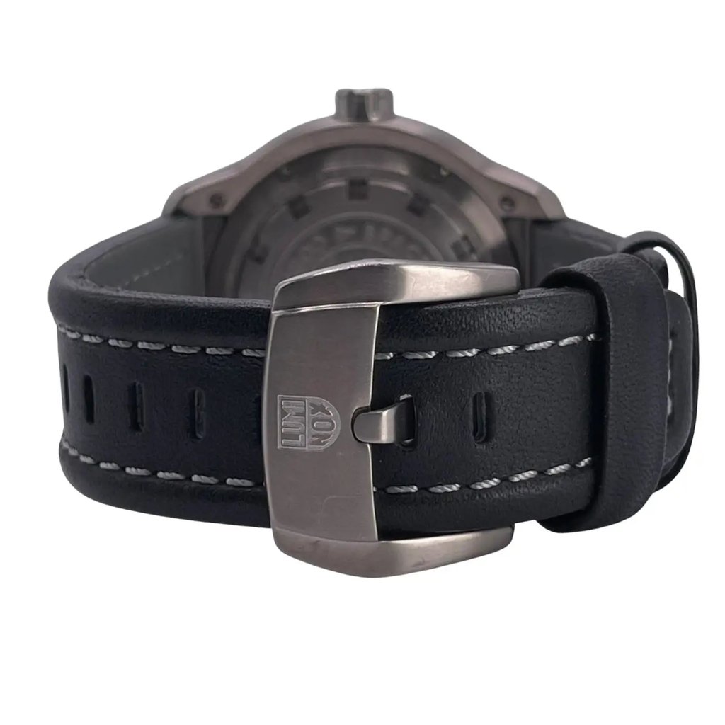 Back View Of Screwback Back Case And Closed Leather Band Of Luminox XX.5241.XS Watch Unworn Condition
