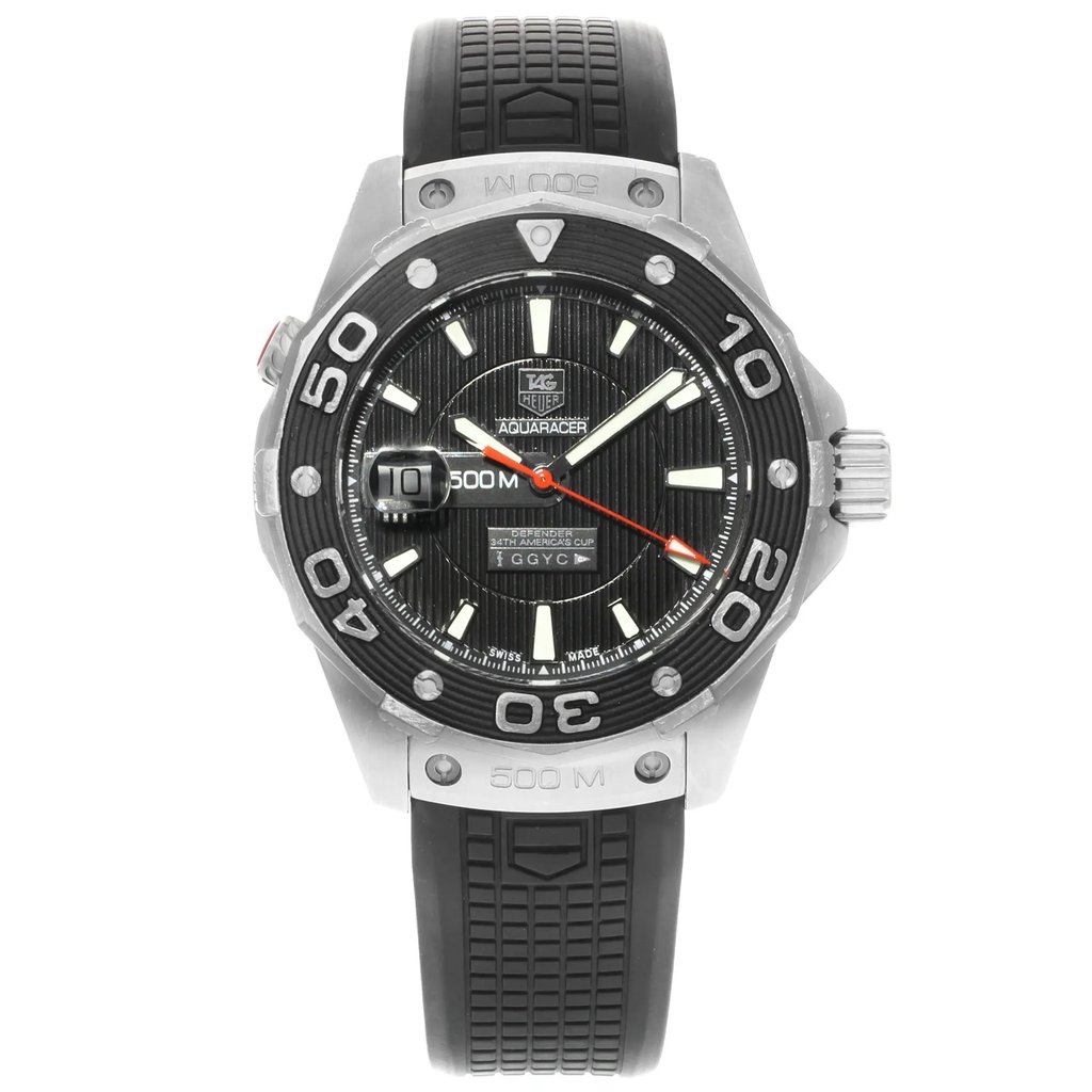 Front Full View Of TAG Heuer WAJ2119.FT6015 Stainless Steel Watch Pre Owned Condition {Product Condition}