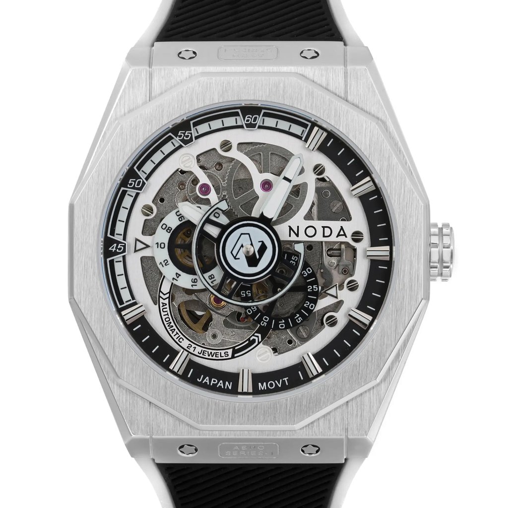 Up Close Front Facing Picture Of Noda Aero Series-1 Stainless Steel Watch New Condition