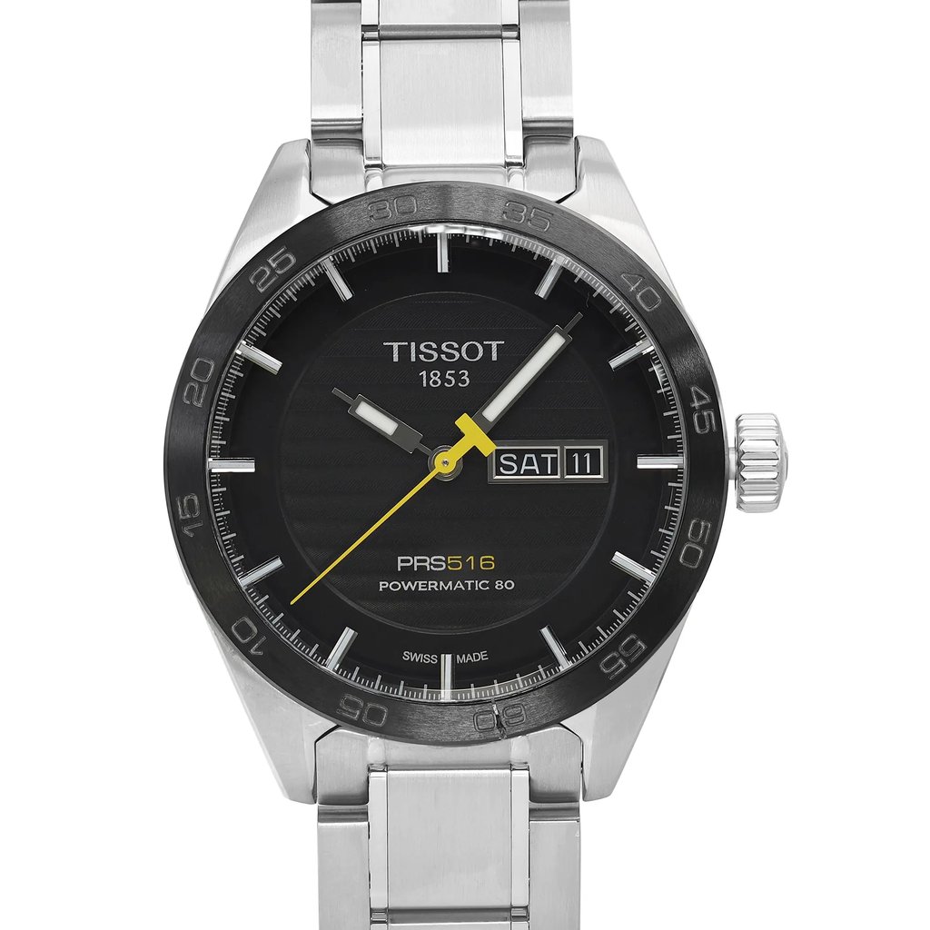Up Close Front Facing Picture Of Tissot T100.430.11.051.00 Stainless Steel Watch New With Defects Condition