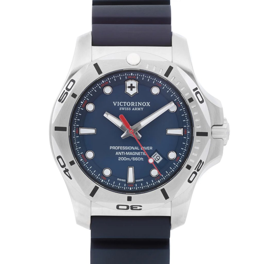 Up Close Front Facing Picture Of Victorinox 241734 Stainless Steel Watch Unworn Condition