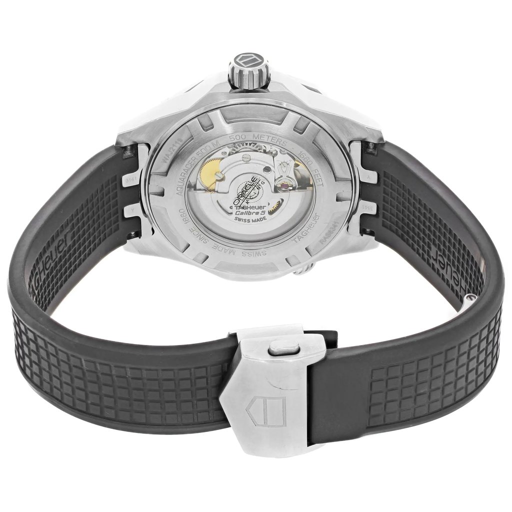 Back View Of {Caseback} Back Case And Closed Rubber Band Of TAG Heuer WAJ2119.FT6015 Watch Pre Owned Condition