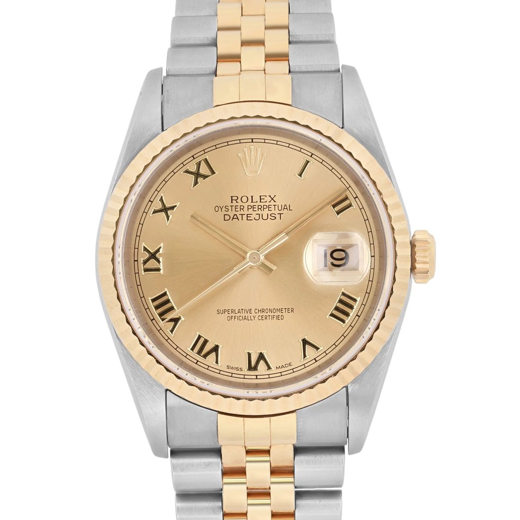 Up Close Front Facing Picture Of Rolex 16233 Stainless Steel Watch Pre Owned Condition