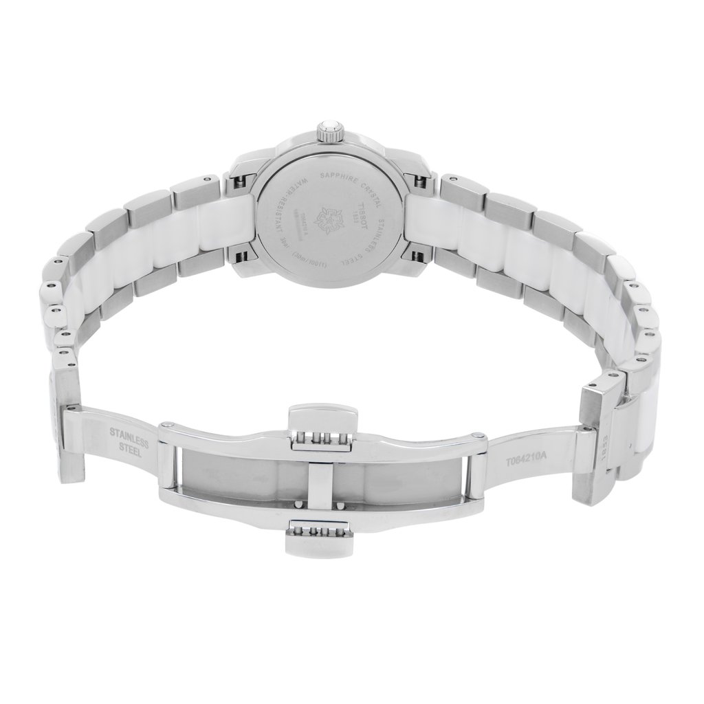 Back View Of Snap Back Case And Open Ceramic,Stainless Steel Band Of Tissot T064.210.22.016.00 Watch Display Model Condition