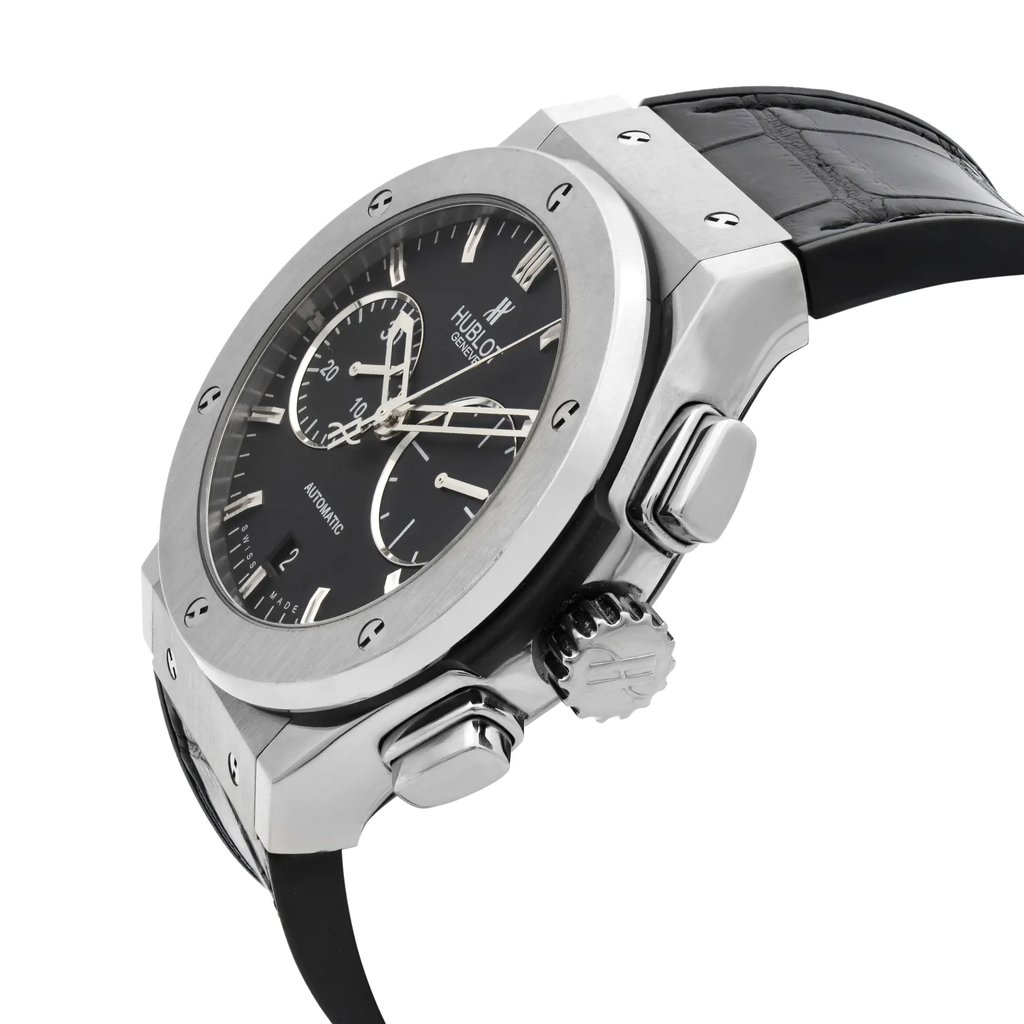 View Of Crown Facing Side Of Hublot 521.NX.1170.LR Titanium Watch Pre Owned Condition