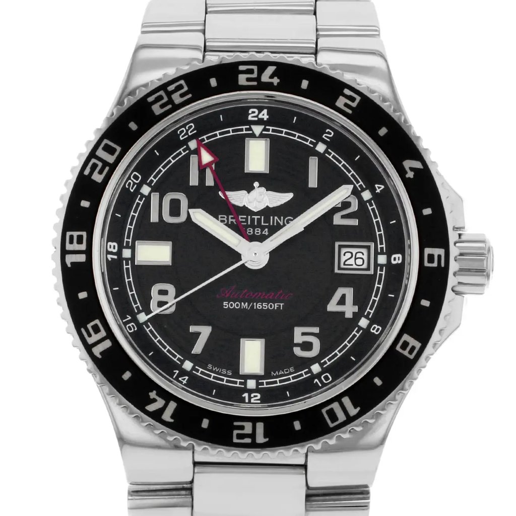 Up Close Front Facing Picture Of Breitling A3238011/BA38-148A Stainless Steel Watch Pre Owned Condition