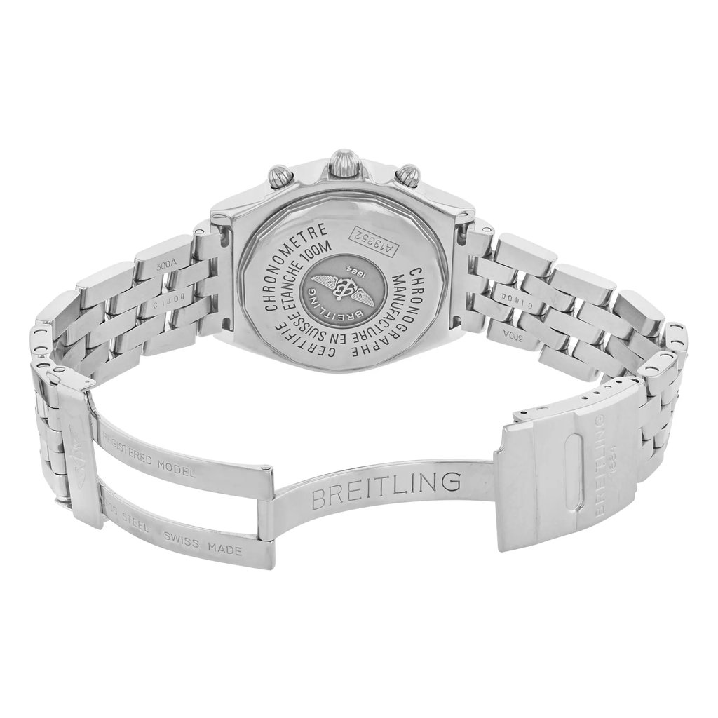Back View Of {Caseback} Back Case And Open Stainless Steel Band Of Breitling A13352 Watch Pre Owned Condition