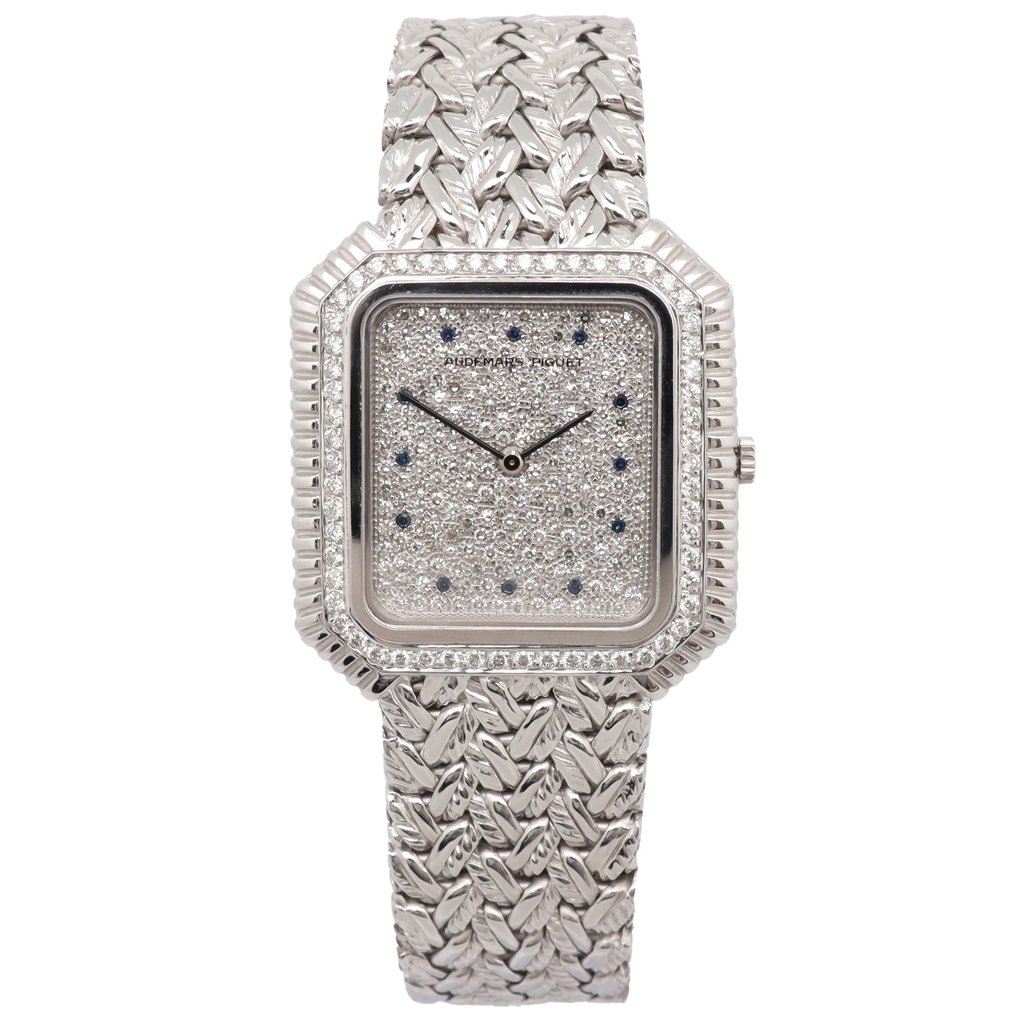 Front Full View Of Audemars Piguet 047428 White Gold Watch Pre Owned Condition {Product Condition}