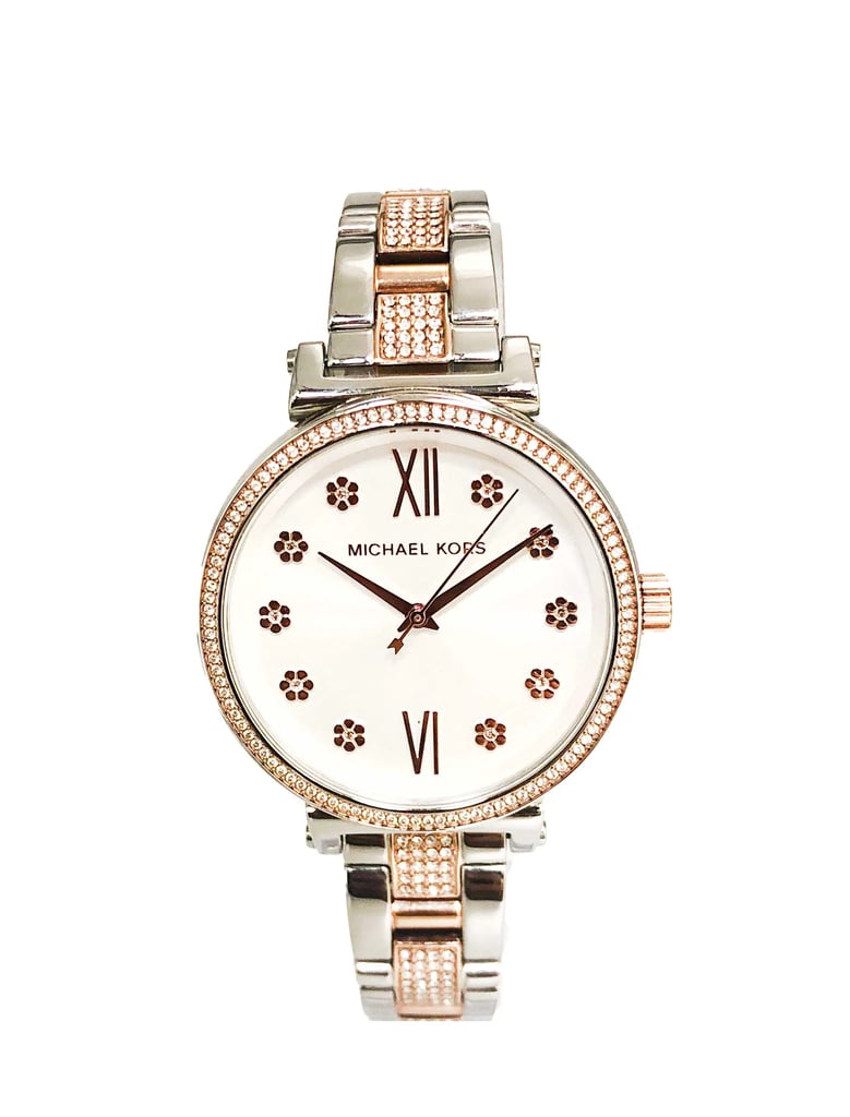 Front Full View Of Michael Kors MK3880 Stainless Steel Watch New With Defects Condition {Product Condition}