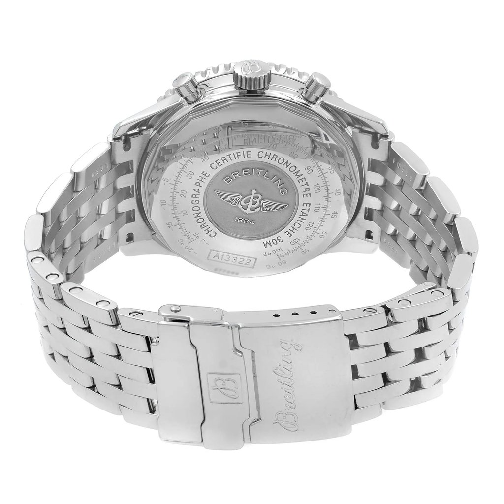Back View Of {Caseback} Back Case And Closed Stainless Steel Band Of Breitling A13322 Watch Pre Owned Condition