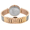 An image of a pre-owned wristwatch showing the back view. The focus is on the closed clasp and the back of the watch case, which is engraved with text. The watch features a combination of rose gold and silver-tone elements. The angle captures the entire bracelet and clasp from a close distance, highlighting the metal links and detailing.