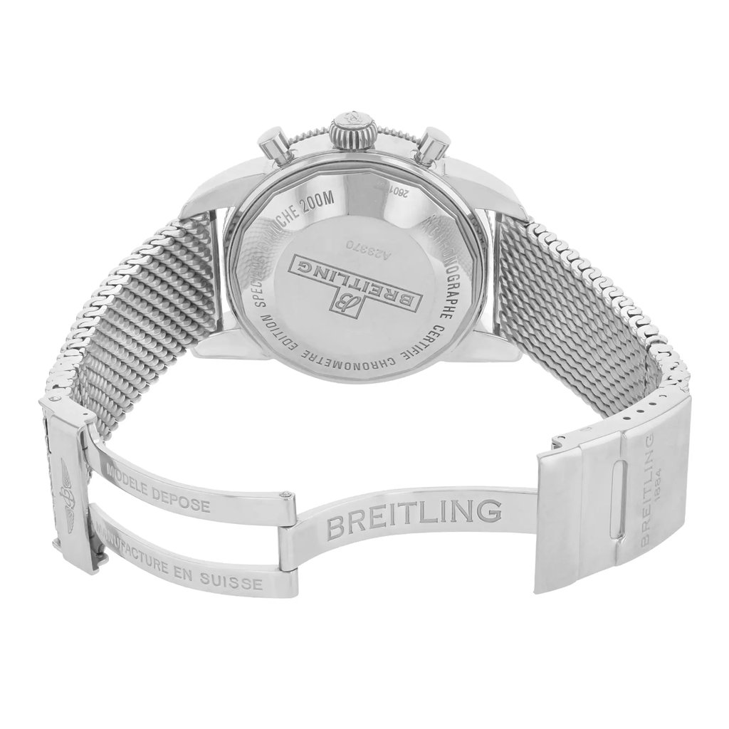 Back View Of {Caseback} Back Case And Open Stainless Steel Band Of Breitling A1036012/G721-151A Watch Pre Owned Condition