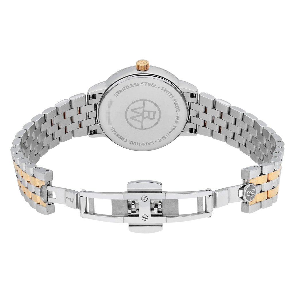 Back View Of Solid Back Case And Open Stainless Steel Band Of RAYMOND WEIL 5388-SPS-97081 Watch Pre Owned Condition