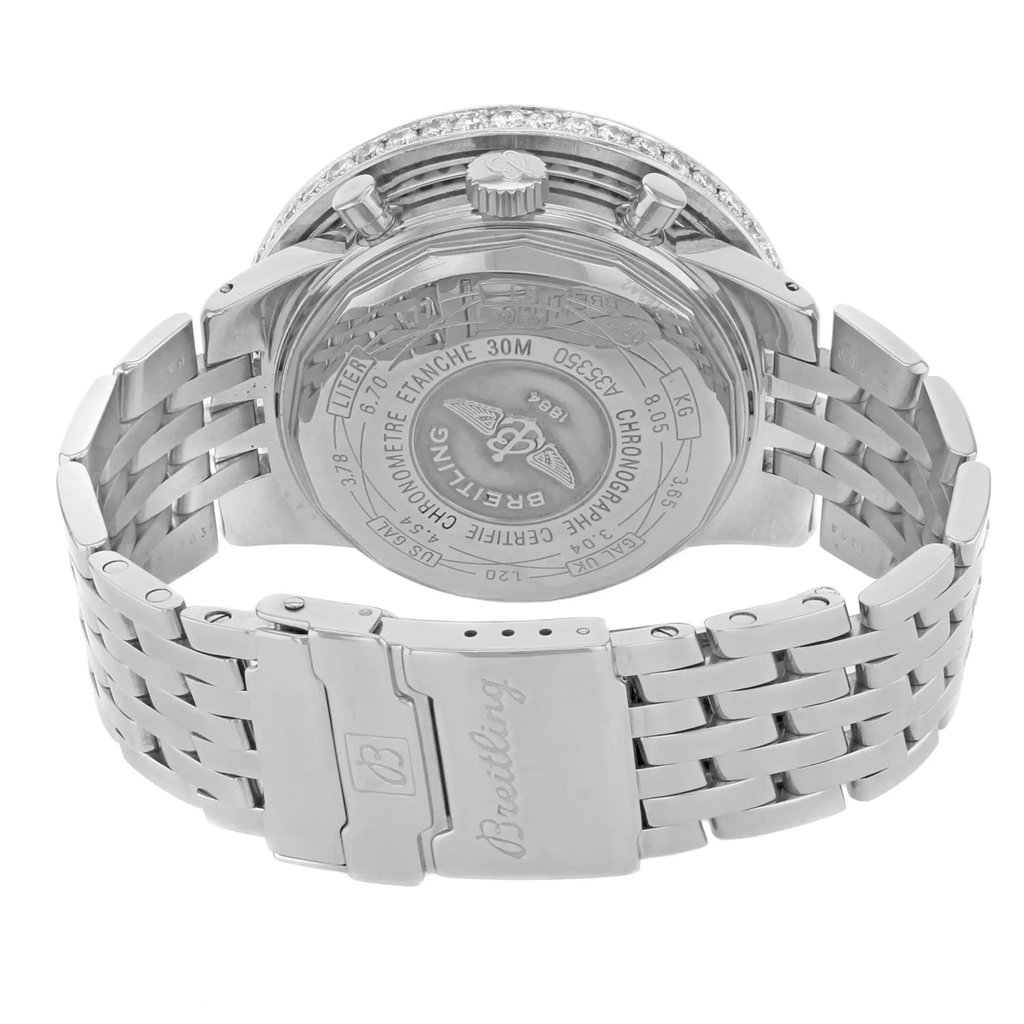 Back View Of {Caseback} Back Case And Closed Stainless Steel Band Of Breitling A35350 Watch Pre Owned Condition