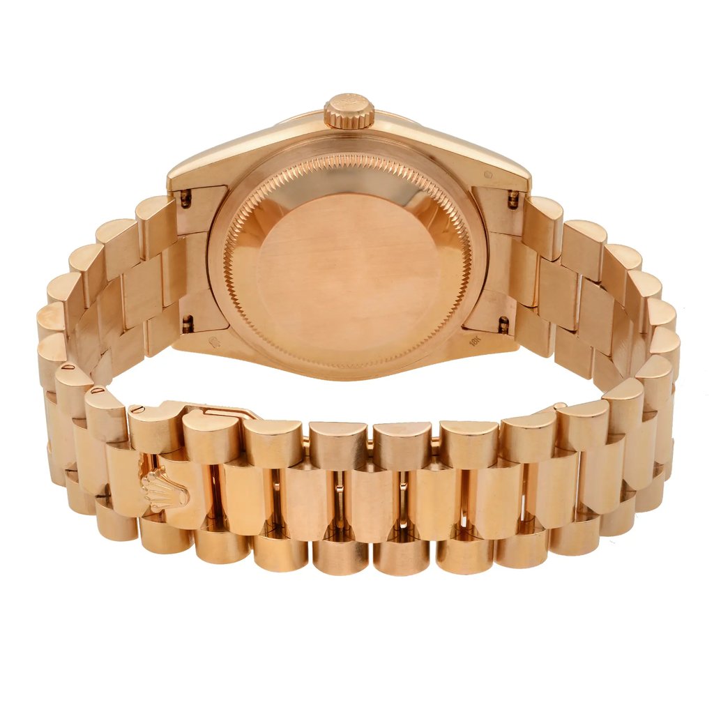 Back View Of {Caseback} Back Case And Closed Rose Gold Band Of Rolex 118235 Watch Pre Owned Condition