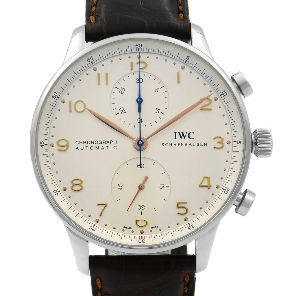 Up Close Front Facing Picture Of IWC IW371445 Stainless Steel Watch Pre Owned Condition