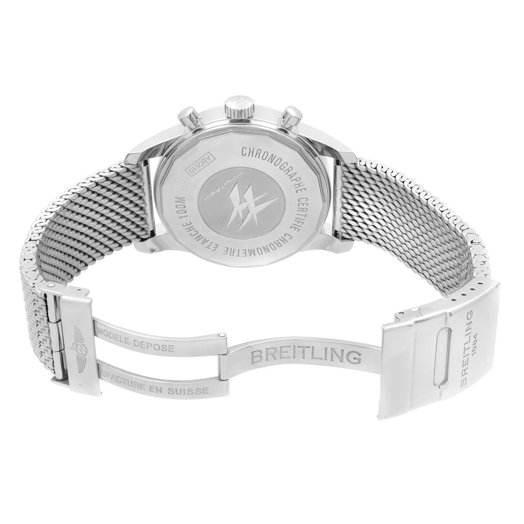 Back View Of {Caseback} Back Case And Open Stainless Steel Band Of Breitling AB0510U0-A732-152A Watch Display Model Condition