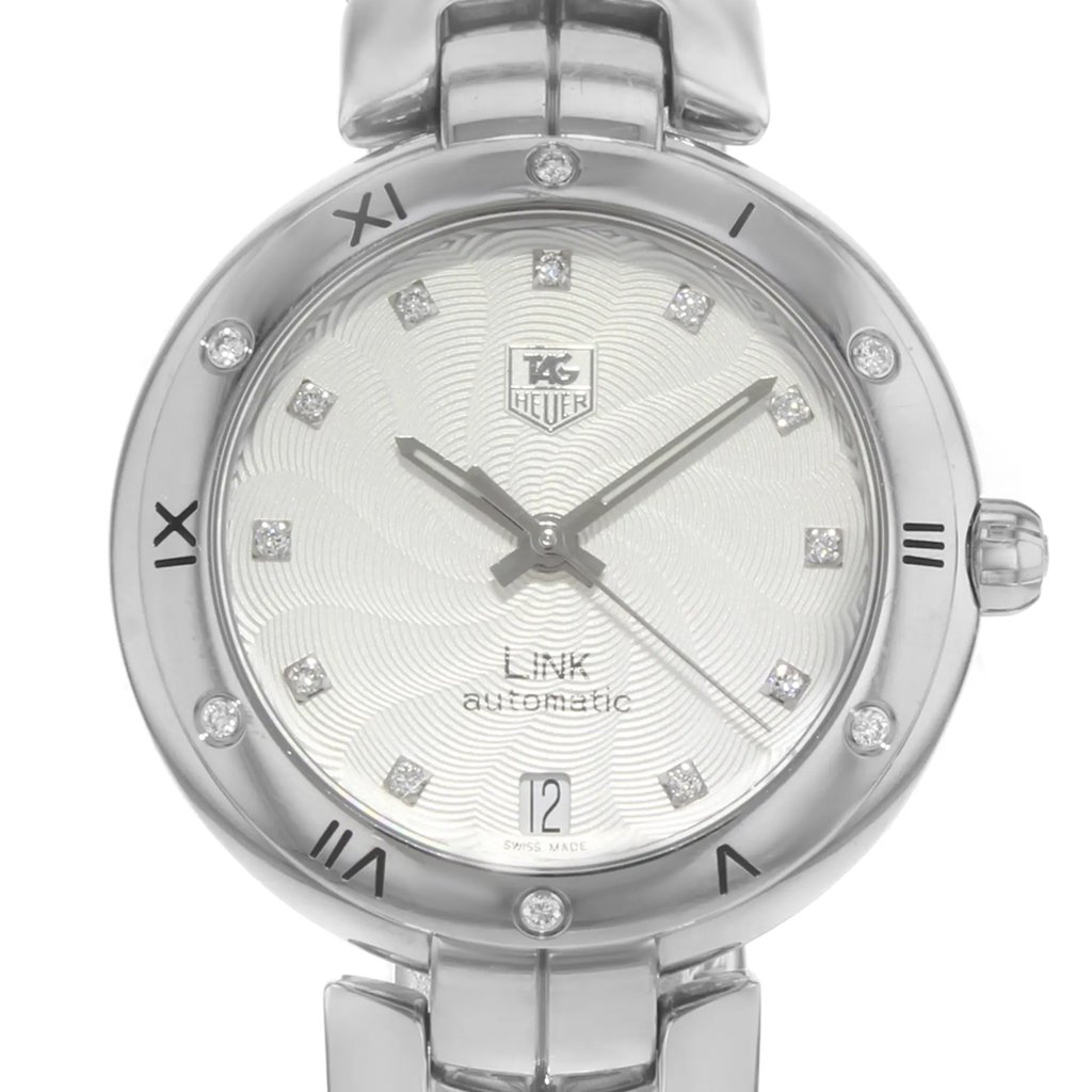 Up Close Front Facing Picture Of TAG Heuer WAT2312.BA0956 Stainless Steel Watch Pre Owned Condition