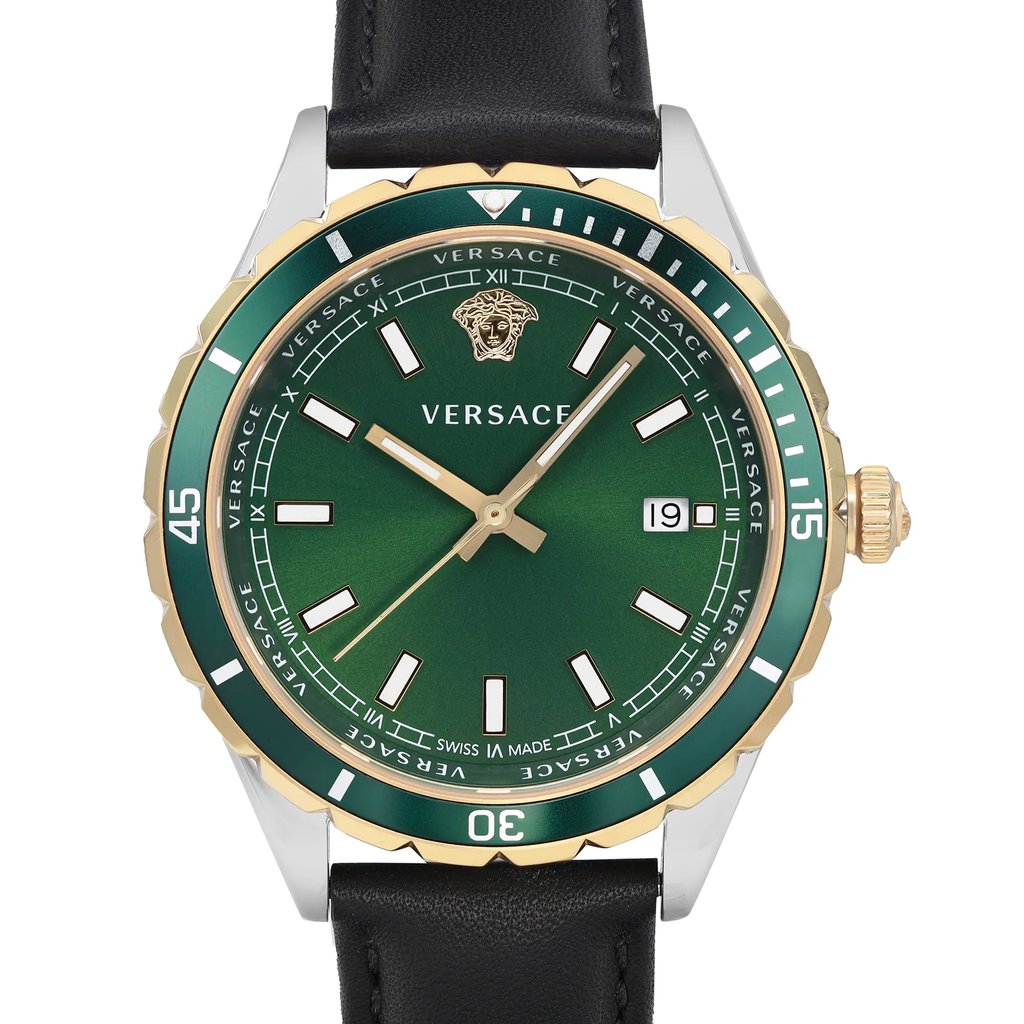 Up Close Front Facing Picture Of Versace VE3A00322 Stainless Steel Watch Display Model Condition