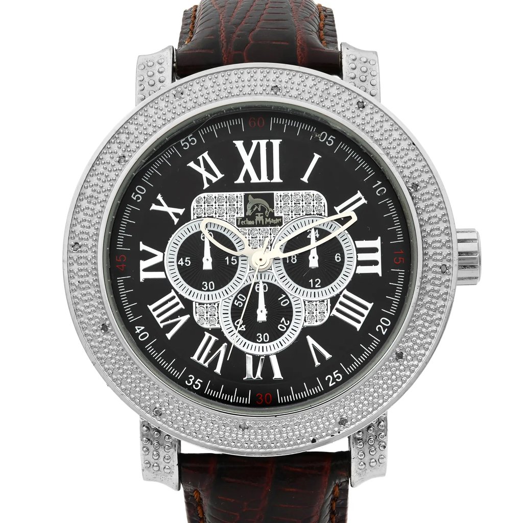 Up Close Front Facing Picture Of Techno Master TM-2132 Stainless Steel Watch Display Model Condition
