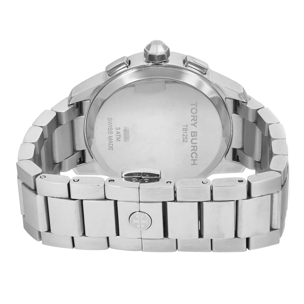 Back View Of Solid Back Case And Closed Stainless Steel Band Of Tory Burch TB1252 50213 Watch Pre Owned Condition