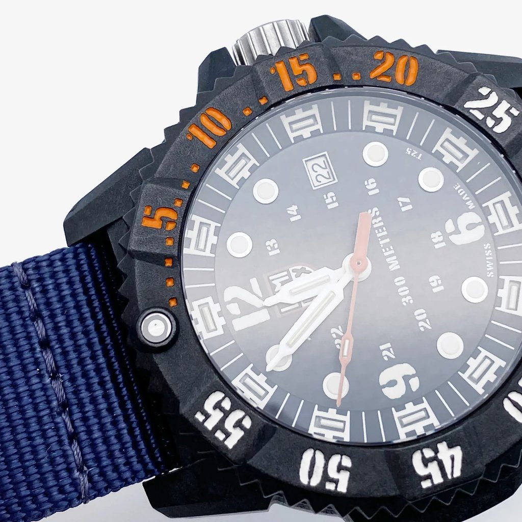 Up Close Front Facing Picture Of Luminox XS.3803.C Carbon Watch Pre Owned Condition