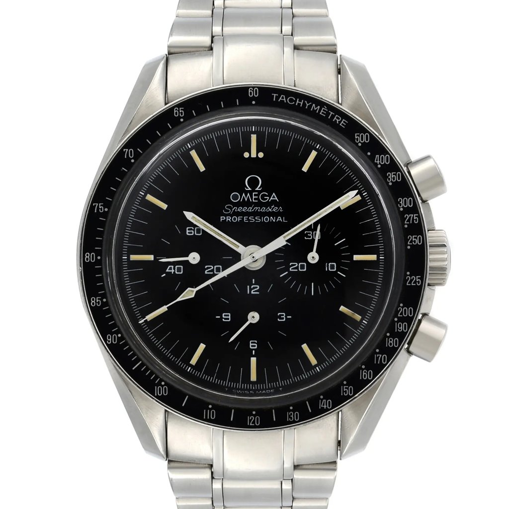 Up Close Front Facing Picture Of OMEGA 3590.50.00 Stainless Steel Watch Pre Owned Condition
