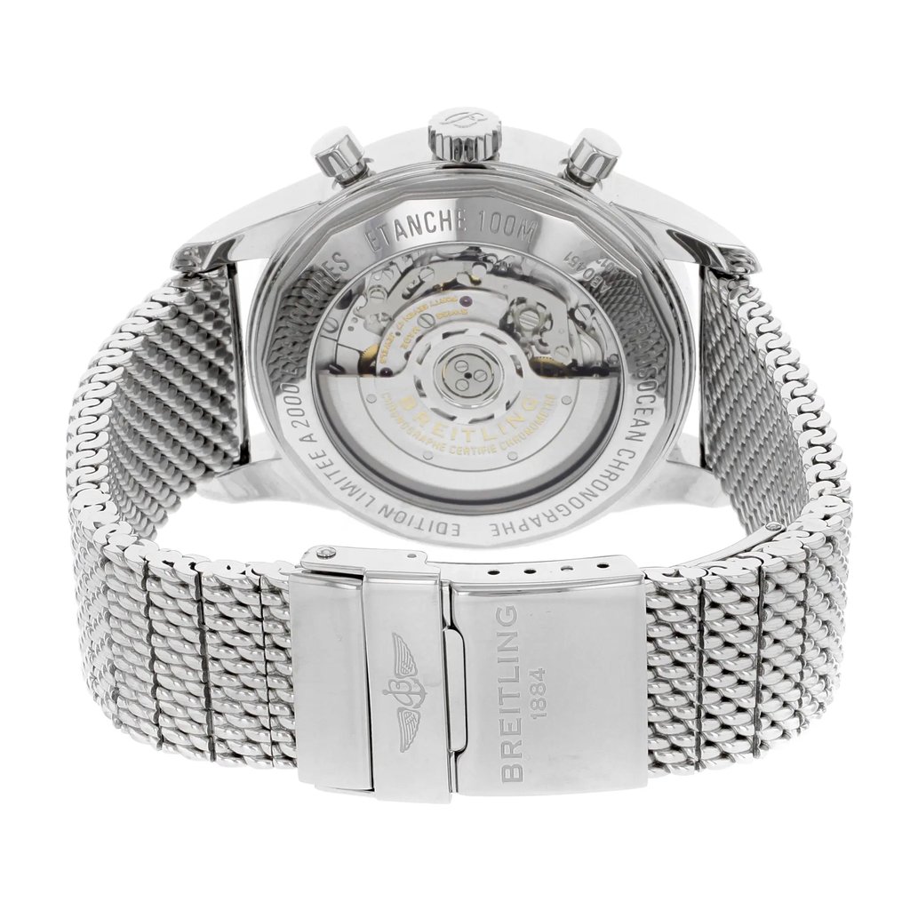 Back View Of {Caseback} Back Case And Closed Stainless Steel Band Of Breitling AB045112/G772-154A Watch Display Model Condition