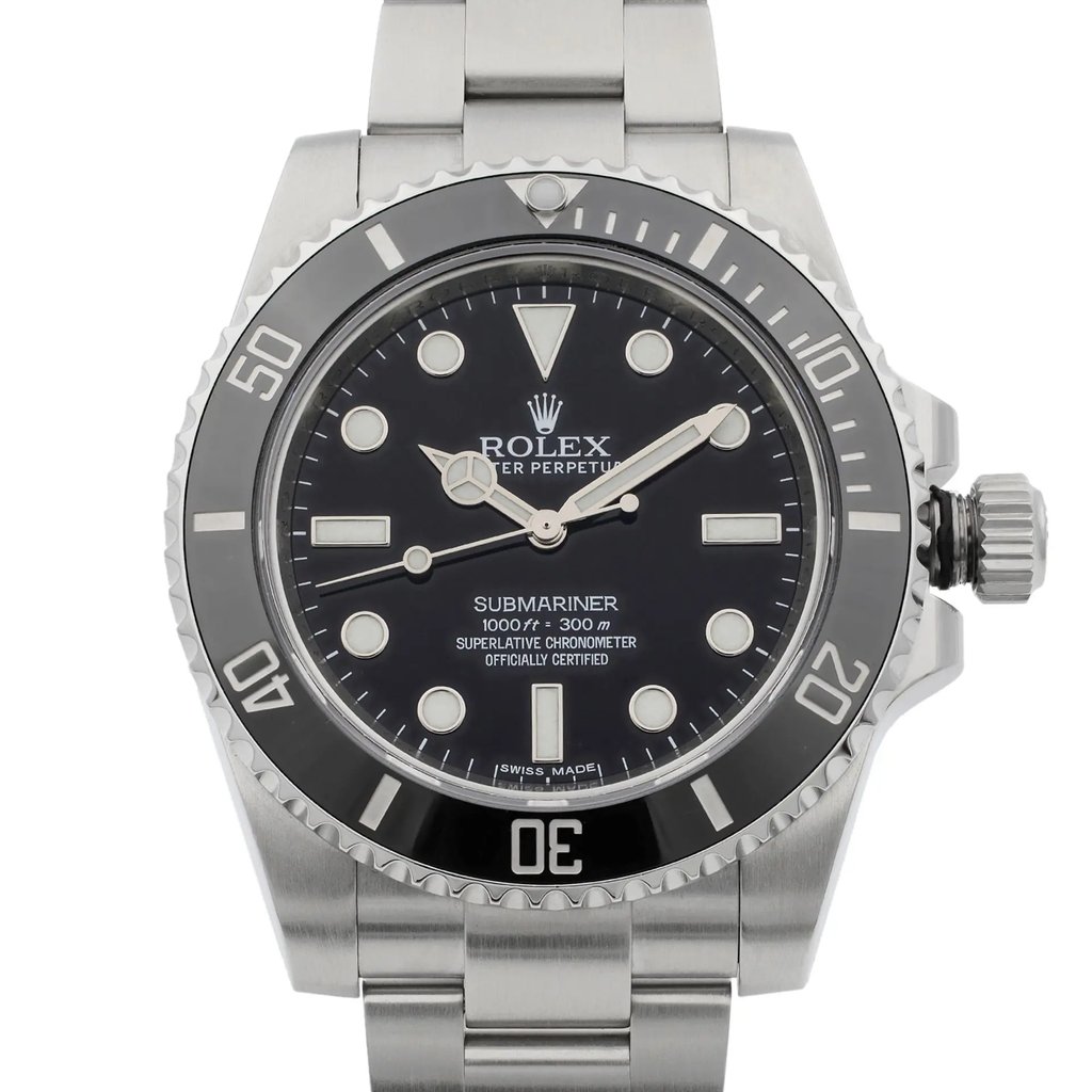 Up Close Front Facing Picture Of Rolex 114060 Stainless Steel Watch Pre Owned Condition