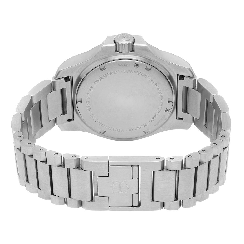 Back View Of Screwback Back Case And Closed Stainless Steel Band Of Victorinox 241725.1 Watch Unworn Condition