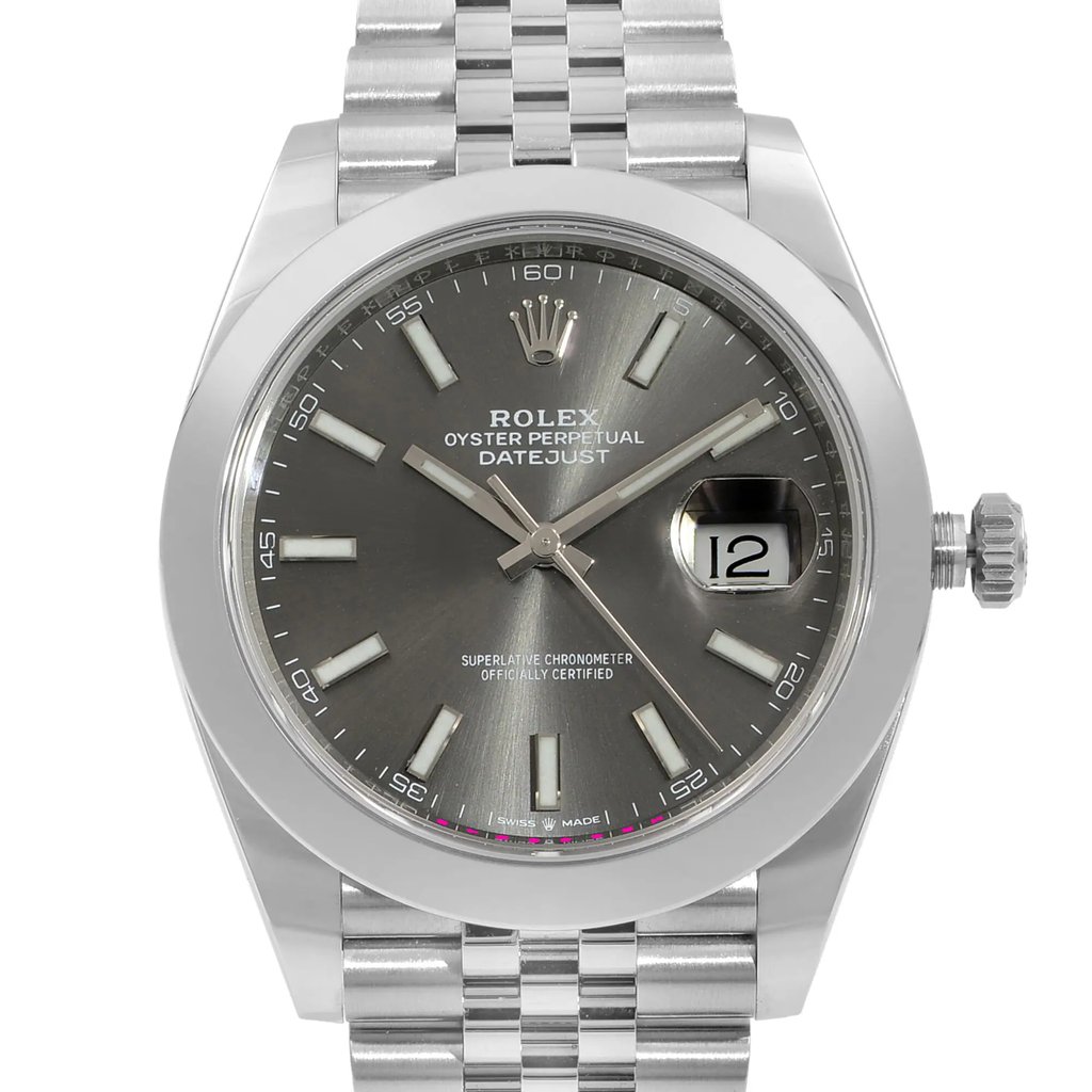 Up Close Front Facing Picture Of Rolex 126300-0008 Stainless Steel Watch Unworn Condition