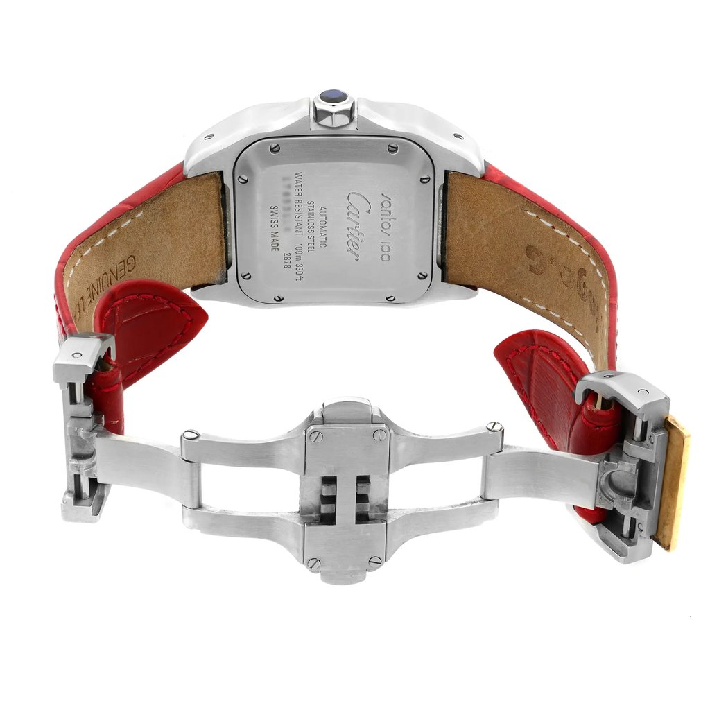 Back View Of {Caseback} Back Case And Open Leather Band Of Cartier W20107X7 Watch Pre Owned Condition