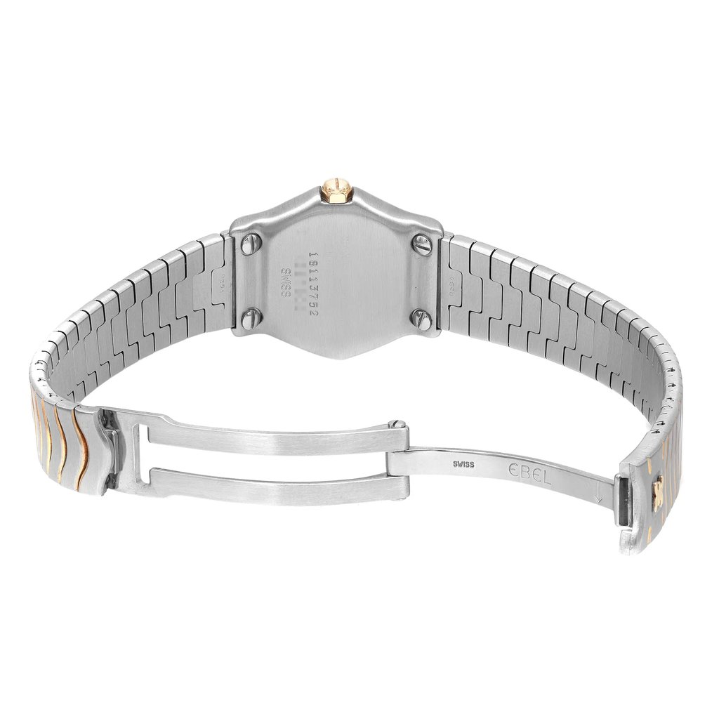 Back View Of Solid Back Case And Open Stainless Steel Band Of EBEL 1057902 Watch Pre Owned Condition