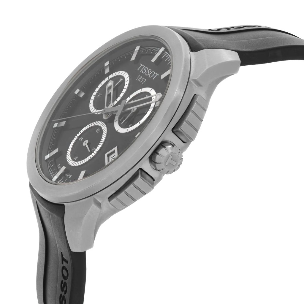 View Of Crown Facing Side Of Tissot T069.417.47.051.00 Titanium Watch Pre Owned Condition