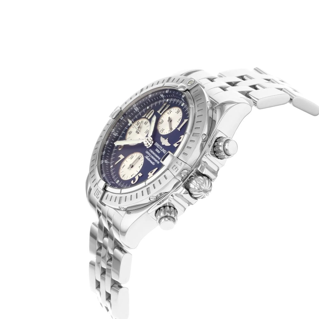 View Of Crown Facing Side Of Breitling A1335611/C647 SS Stainless Steel Watch Display Model Condition