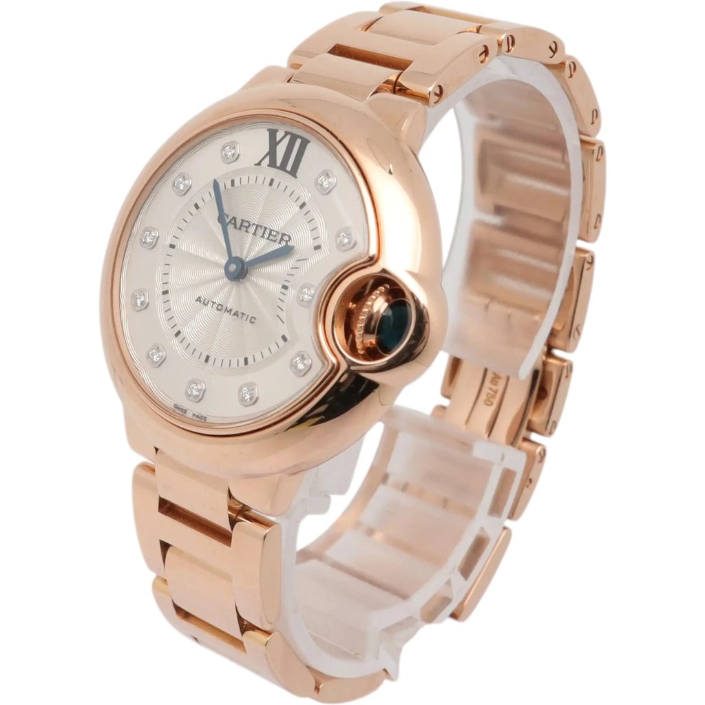 View Of Crown Facing Side Of Cartier WE902062 Rose Gold Watch Pre Owned Condition