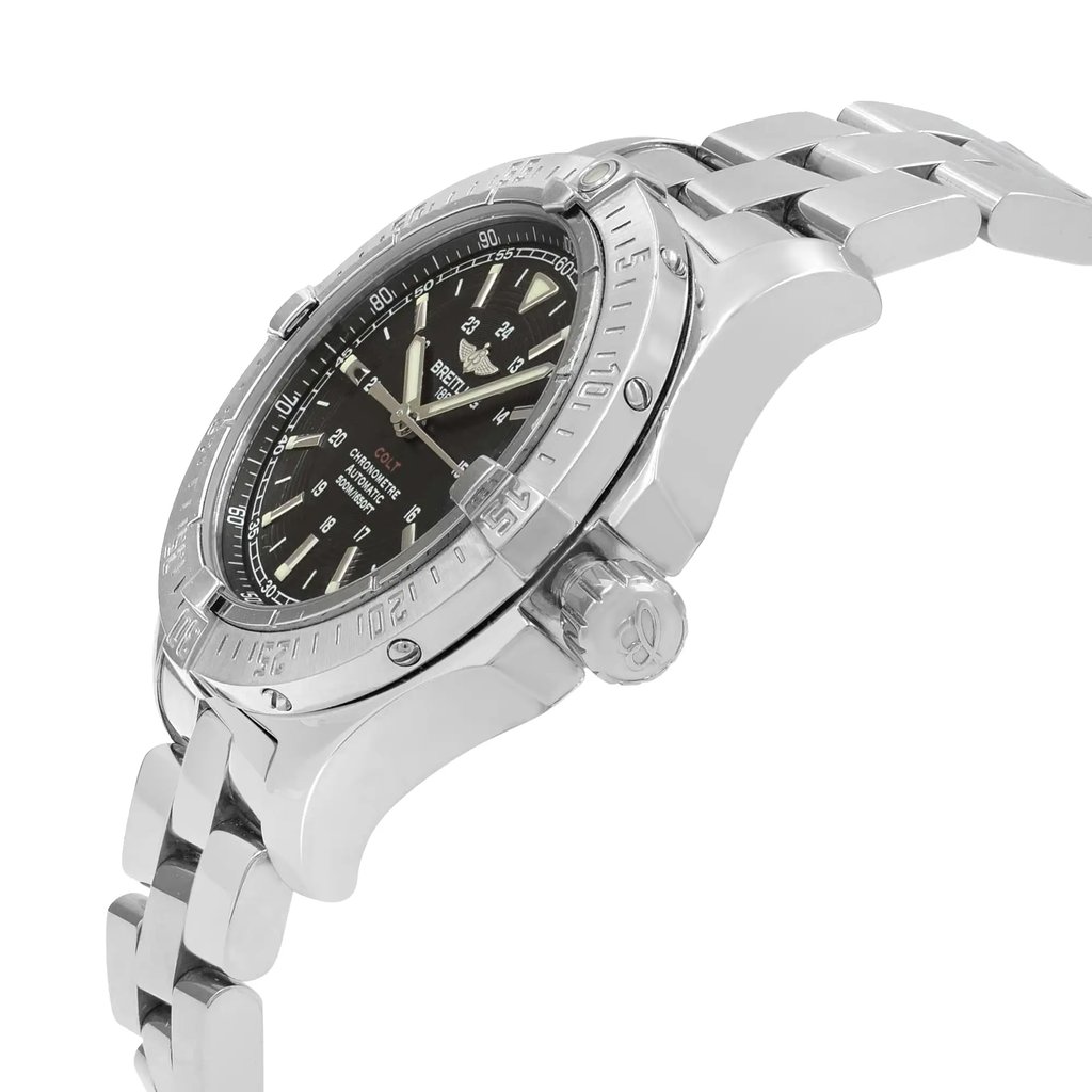View Of Crown Facing Side Of Breitling A17380 Stainless Steel Watch Pre Owned Condition