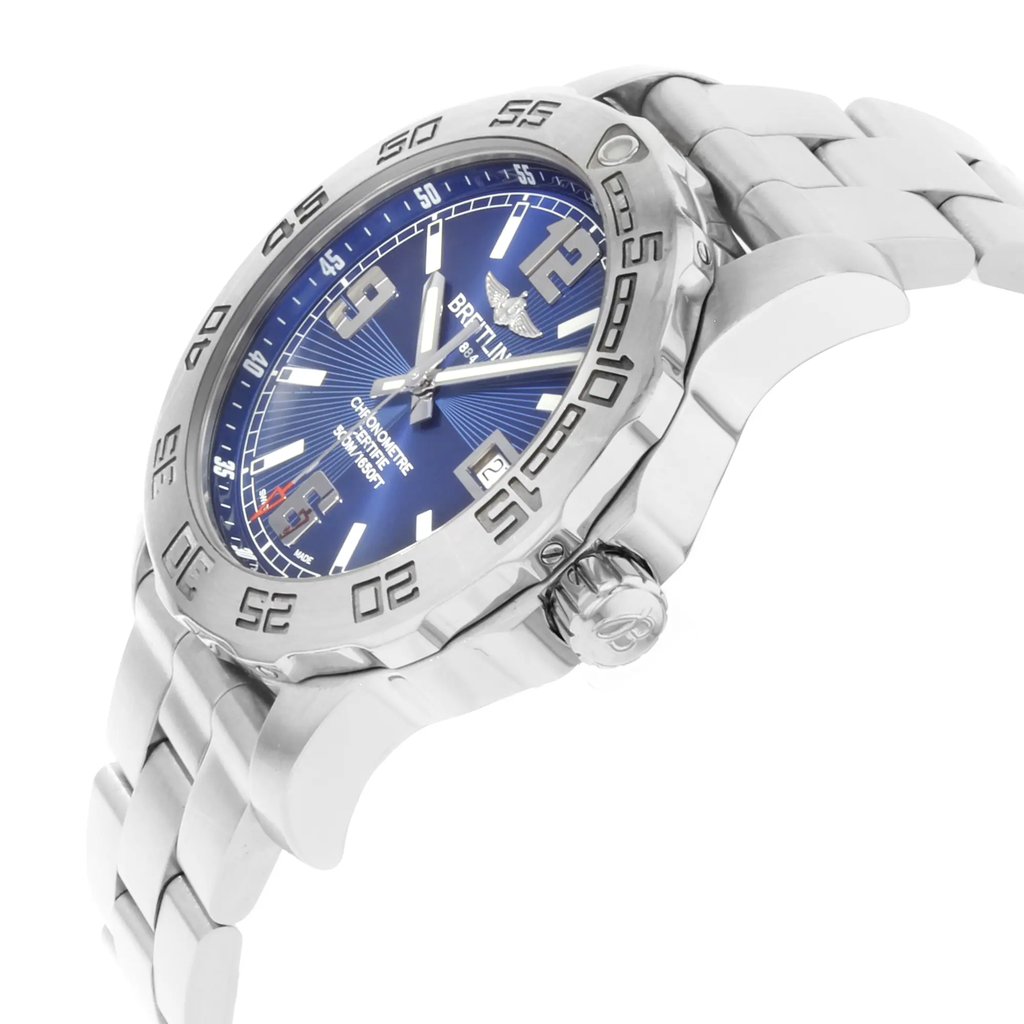 View Of Crown Facing Side Of Breitling A7438710/C849-157A Stainless Steel Watch Display Model Condition