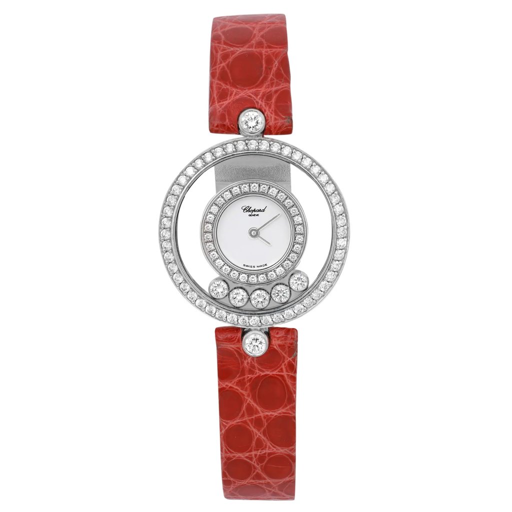 Front Full View Of Chopard 20/3957 White Gold Watch Pre Owned Condition Good