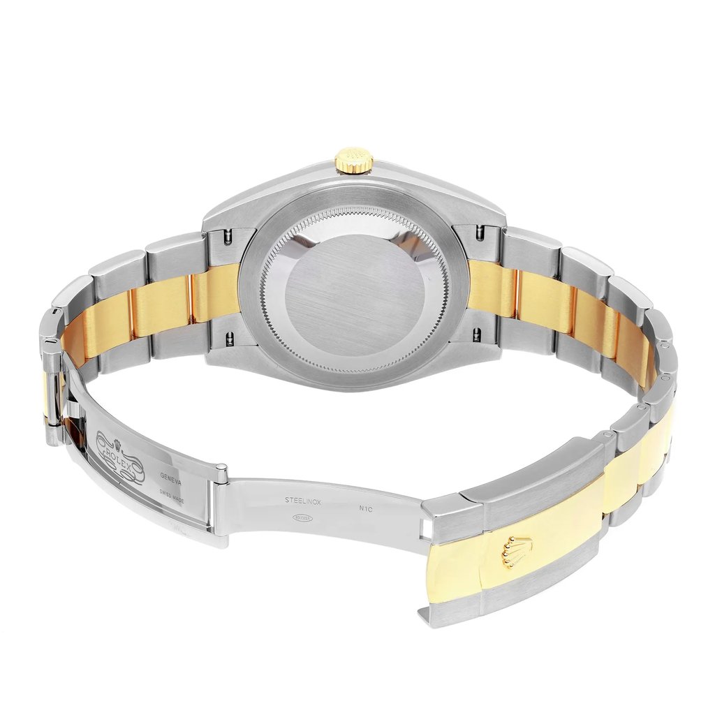 Back View Of Solid Back Case And Open Stainless Steel,Gold Band Of Rolex 126333 Watch New Condition