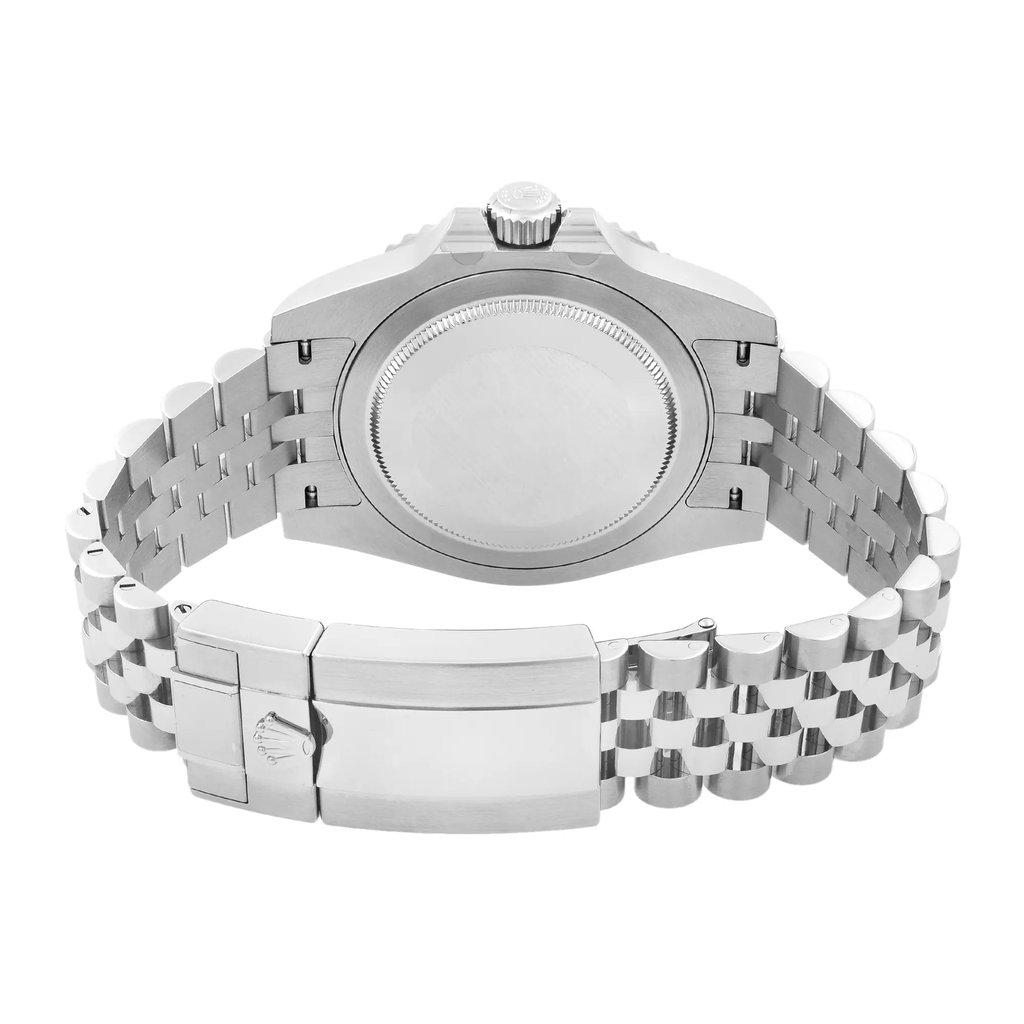 Back View Of Screwback Back Case And Closed Stainless Steel Band Of Rolex 126710BLNR Watch Unworn Condition