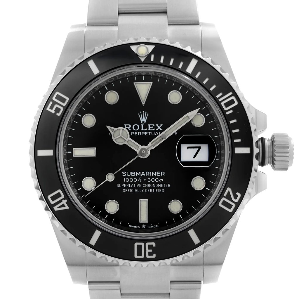 Up Close Front Facing Picture Of Rolex 126610LN Stainless Steel Watch Pre Owned Condition